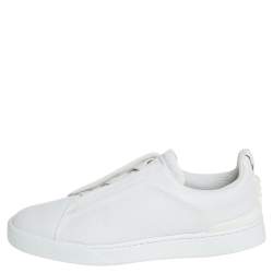 Pre Owned حذاء رياضى ايرمنيجيلدو زينيا سليب أون جلد أبيض مقاس 44