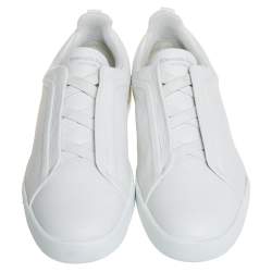 Pre Owned حذاء رياضى ايرمنيجيلدو زينيا سليب أون جلد أبيض مقاس 44