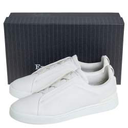 Pre Owned حذاء رياضى ايرمنيجيلدو زينيا سليب أون جلد أبيض مقاس 44