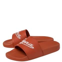 Pre Owned Ermenegildo Zegna Orange Rubber Pool Slide Sandals Size 40