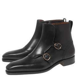 Pre Owned Ermenegildo Zegna Black Leather Monk Strap Ankle Boots Size 42.5