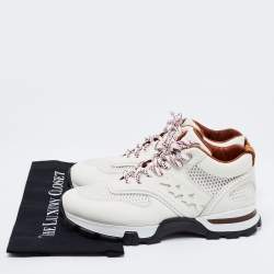 Pre Owned حذاء رياضي ايرمنيجيلدو زينيا سيزار شبك وجلد أبيض بعنق منخفض مقاس 43