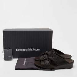 Pre Owned Ermenegildo Zegna Brown Leather Flat Slides Size 40