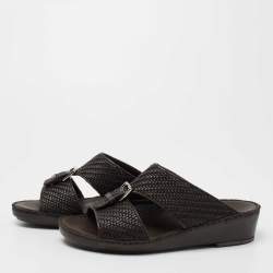 Pre Owned Ermenegildo Zegna Brown Leather Flat Slides Size 40