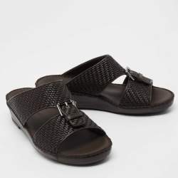 Pre Owned Ermenegildo Zegna Brown Leather Flat Slides Size 40