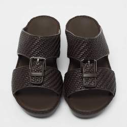 Pre Owned Ermenegildo Zegna Brown Leather Flat Slides Size 40
