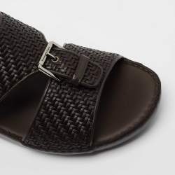 Pre Owned Ermenegildo Zegna Brown Leather Flat Slides Size 40