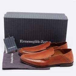 Ermenegildo Zegna  Brown Leather Slip on Loafers Size 41.5