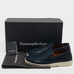 Ermenegildo Zegna Blue Leather Slip on Loafers Size 39