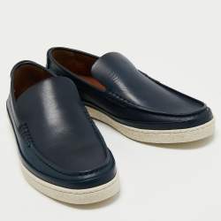 Ermenegildo Zegna Blue Leather Slip on Loafers Size 39