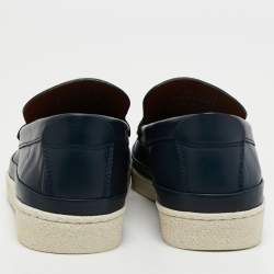 Ermenegildo Zegna Blue Leather Slip on Loafers Size 39