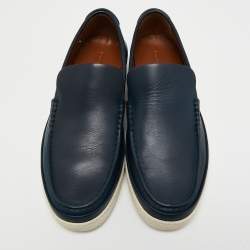 Ermenegildo Zegna Blue Leather Slip on Loafers Size 39