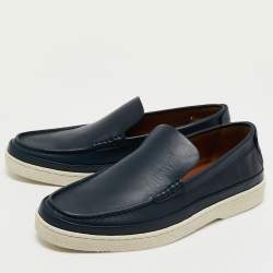 Ermenegildo Zegna Blue Leather Slip on Loafers Size 39