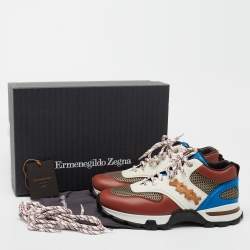 Pre Owned Ermenegildo Zegna Multicolor Leather And Mesh Cesare Low Top Sneakers Size 41.5