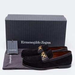 Pre Owned Ermenegildo Zegna Black Suede Slip on Loafers Size 39
