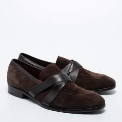 Pre Owned Ermenegildo Zegnan Two Tone Suede and Leather Loafers Size 42.5