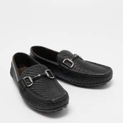 Pre Owned Ermenegildo Zegna Black Woven Leather Loafers Size 40