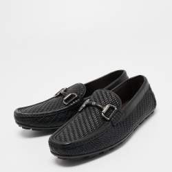 Pre Owned Ermenegildo Zegna Black Woven Leather Loafers Size 40