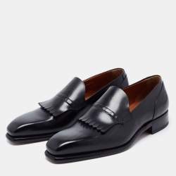 Pre Owned Ermenegildo Zegna Black Leather Fringe Loafers Size 41
