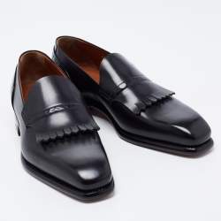 Pre Owned Ermenegildo Zegna Black Leather Fringe Loafers Size 41