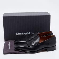 Pre Owned Ermenegildo Zegna Black Leather Fringe Loafers Size 41