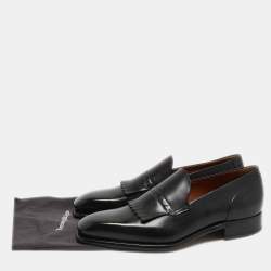 Ermenegildo Zegna Black Leather Fringe Loafers Size 43.5