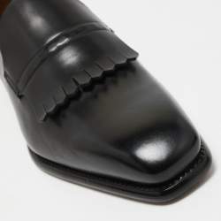 Ermenegildo Zegna Black Leather Fringe Loafers Size 43.5