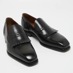 Ermenegildo Zegna Black Leather Fringe Loafers Size 43.5