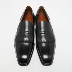 Ermenegildo Zegna Black Leather Fringe Loafers Size 43.5