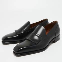 Ermenegildo Zegna Black Leather Fringe Loafers Size 43.5