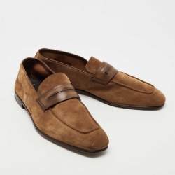 Pre Owned Ermenegildo Zegna Brown Suede and Leather Penny Loafers Size 43.5