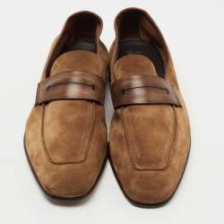 Pre Owned Ermenegildo Zegna Brown Suede and Leather Penny Loafers Size 43.5
