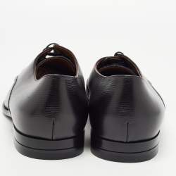 مملوكة مسبقًا Ermenegildo Zegna Black Textured Leather Lace Up Derby Size 46