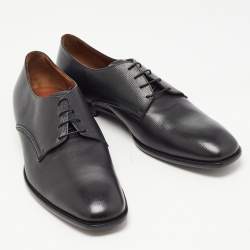 مملوكة مسبقًا Ermenegildo Zegna Black Textured Leather Lace Up Derby Size 46