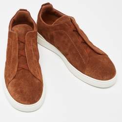 Ermenegildo Zegna Brown Suede Triple Stitch Slip On Sneakers Size 43