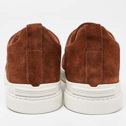 Ermenegildo Zegna Brown Suede Triple Stitch Slip On Sneakers Size 43