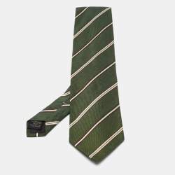 Ermenegildo Zegna Vintage Green Stripe Linen Silk Traditional Tie