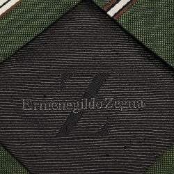 Ermenegildo Zegna Vintage Green Stripe Linen Silk Traditional Tie