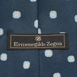 Pre Owned Ermenegildo Zegna Vintage Blue Printed Silk Tie