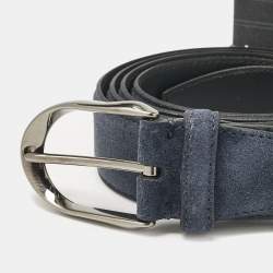 مملوكة مسبقًا Ermenegildo Zegna Dark Blue Suede Buckle Belt 120 CM