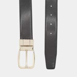 Pre Owned Ermenegildo Zegna Black Leather Reversible Buckle Belt 110CM