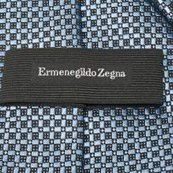 Pre Owned Ermenegildo Zegna Blue Patterned Silk Tie 