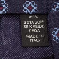 Ermenegildo Zegna Blue Floral Pattern Silk Tie 