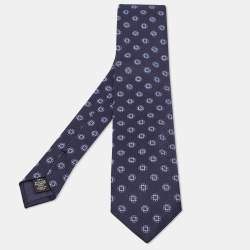 Ermenegildo Zegna Blue Floral Pattern Silk Tie 