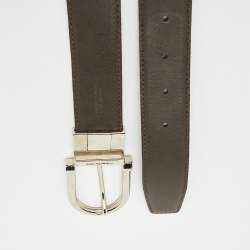 مملوكة مسبقًا Ermenegildo Zegna Black/Dark Brown Leather Cut to Size Reversible Buckle Belt