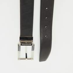 مملوكة مسبقًا Ermenegildo Zegna Black/Dark Brown Leather Cut to Size Reversible Buckle Belt