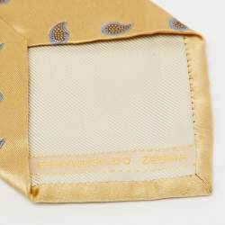 Ermenegildo Zegna Yellow Paisley Motif  Silk Classic Tie 