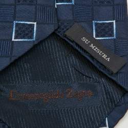 Ermenegildo Zegna Su Misura Blue Square Patterned Silk Tie
