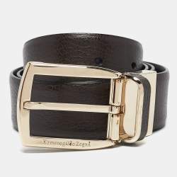 Pre Owned حزام إيرمنجلدو زينيا جلد أسود/بني قابل للعكس مع إبزيم