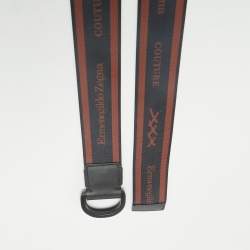 Ermenegildo Zegna Black/Brown Canvas and Leather Logo Belt 